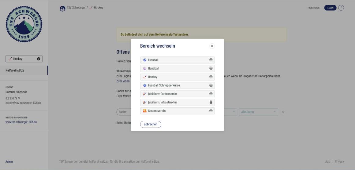 Bereichsauswahl Frontend
